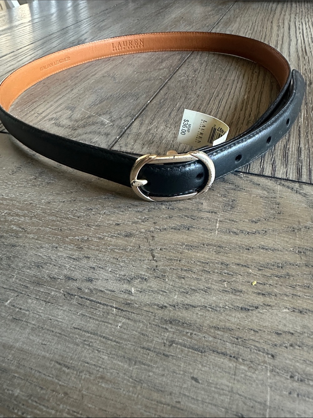 Lauren Ralph Lauren Black Italian Leather Belt Size M Silver Buckle 9101438